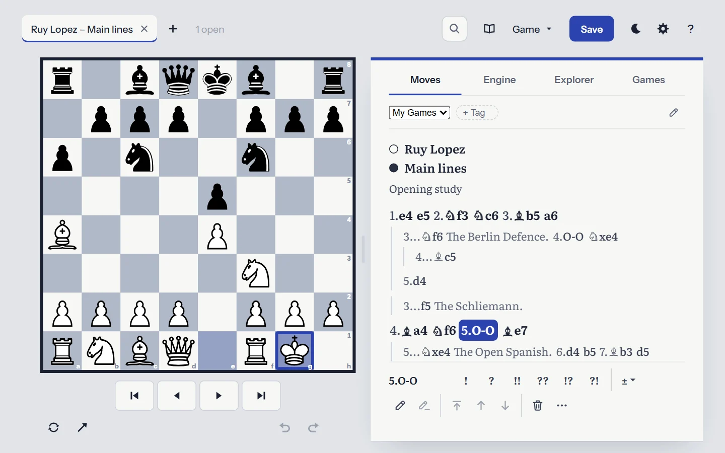 A Game’s moves with nested Variations, each indented under the move it replaces.